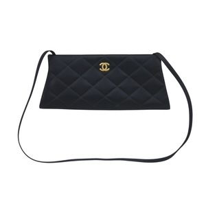 CHANEL Matelasse Satin Shoulder Bag Black Coco Mark